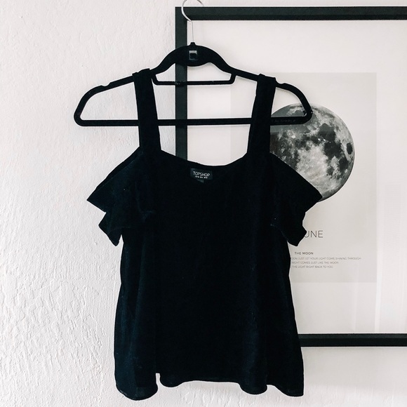 Topshop Tops - Topshop Velvet Cold Shoulder Top